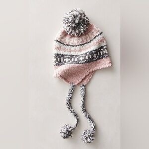 NWT Free People Knit Pom Pom Beanie Women One Size Pink Grey White